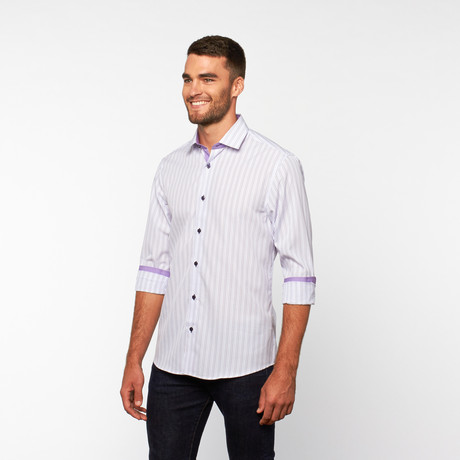 Striped Button-Up Shirt // Purple + Blue (S)