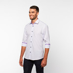 Striped Button-Up Shirt // Purple + Blue (L)