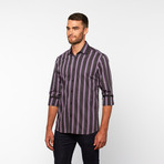 Striped Button-Up Shirt // Purple + Black (S)