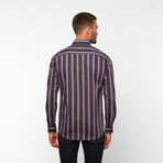 Striped Button-Up Shirt // Purple + Black (S)