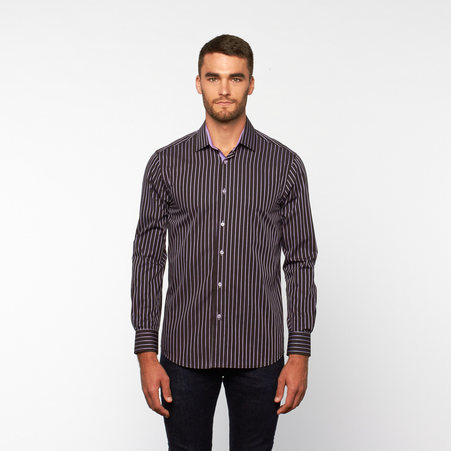 Striped Button-Up Shirt // Black + Purple (S) - Dolce Guava - Touch of ...
