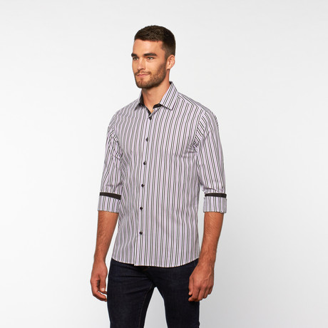 Shadow Stripe Button-Down Shirt // Black + Purple (S)