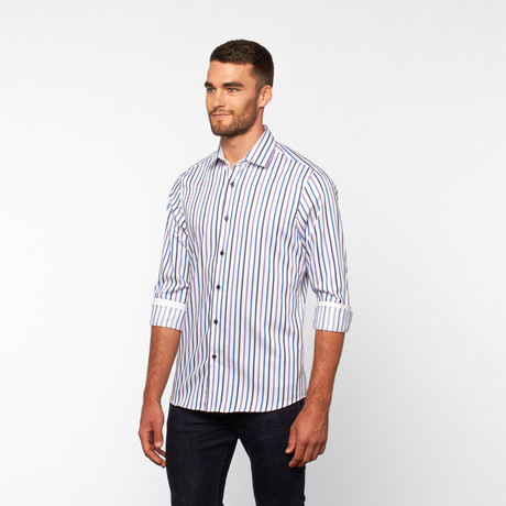 Striped Button-Up Shirt // Blue + Purple + White (S)