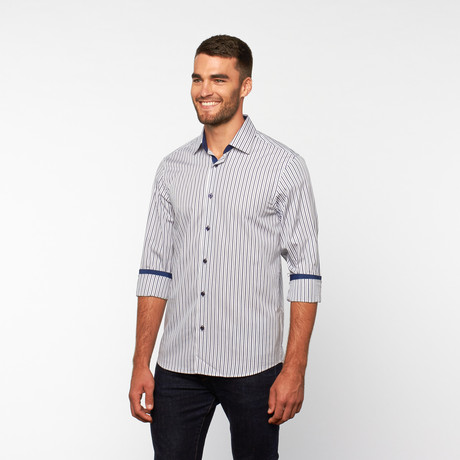 Candy Stripe Button-Down Shirt // Blue + Grey (S)
