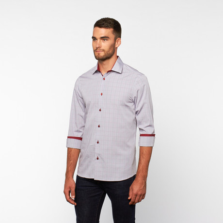 Plaid Button-Down Shirt // Grey + Red (S)