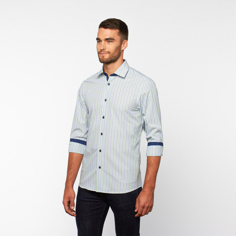 Micro Stripe Button-Down Shirt // Green + Blue (S)