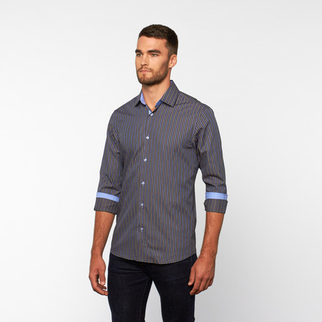 Dobby Stripe Button-Down Shirt // Black & Blue (S)