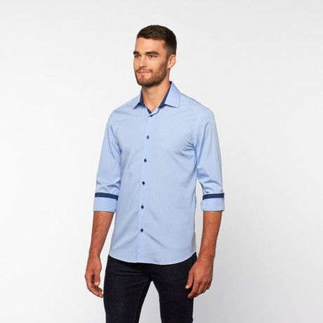 Striped Button-Up Shirt // Blue + White (S)