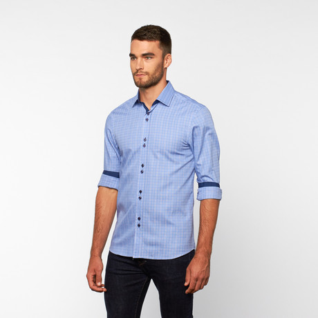 Window Pane Button-Up Shirt // Blue Plaid (S)