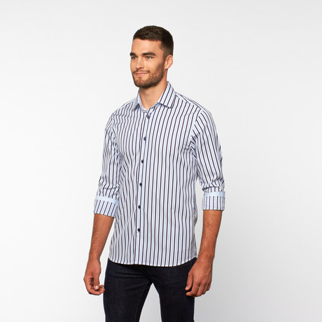 Bold Stripe Button-Down Shirt // Blue (S)