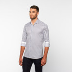 Striped Button-Up Shirt // Navy + Grey + White (S)