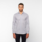 Striped Button-Up Shirt // Navy + Grey + White (S)