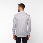 Striped Button-Up Shirt // Navy + Grey + White (S)