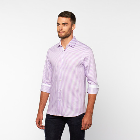 Pencil Stripe Button-Down Shirt // Lavender (S)