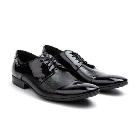 Patent + Textured Cap-Toe Derby // Black (Euro: 40)