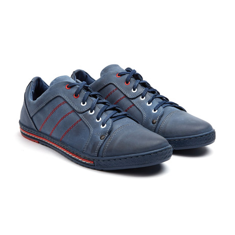 Cap-Toe Striped Sneaker // Navy + Red (Euro: 40)