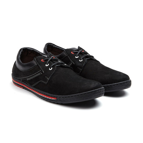 Suede Sneaker // Black, Grey + Red (Euro: 40)