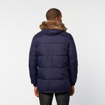 Timeout // Quilted Fur Trimmed Coat // Navy (M)