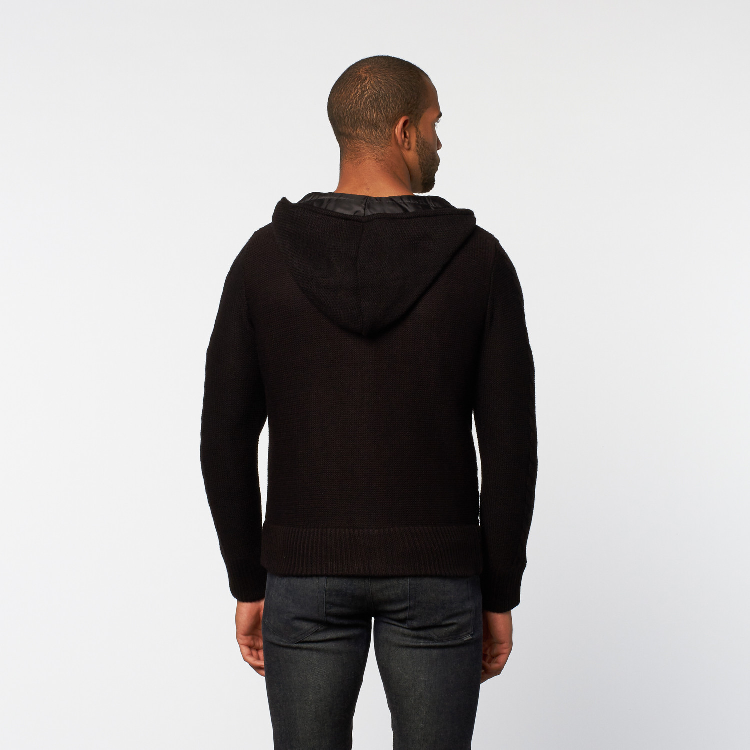 Hooded Cable Knit Zip-Up Sweater // Black (M) - Fashion Clearance ...