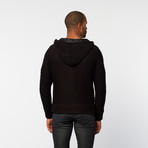 Hooded Cable Knit Zip-Up Sweater // Black (S)