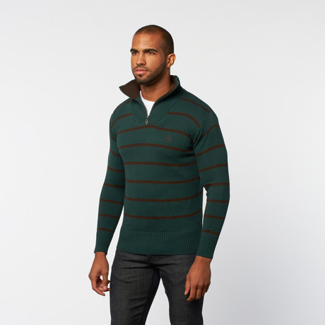 Timeout // Half-Zip Pullover Sweater // Deep Forest Stripe (S)