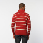 Half-Zip Pullover Sweater // Brick Red Stripe (2XL)