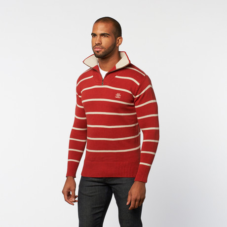 Half-Zip Pullover Sweater // Brick Red Stripe (S)