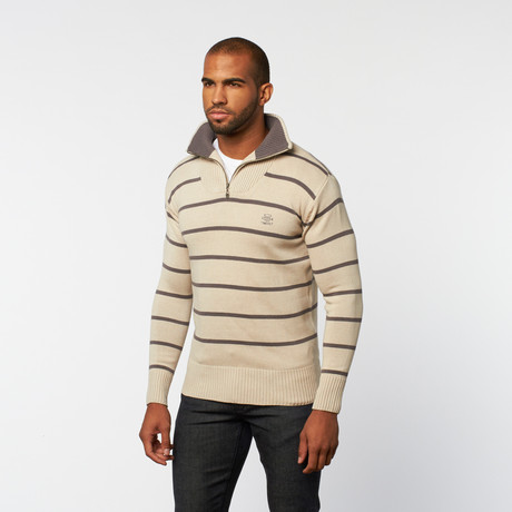 Timeout // Half-Zip Pullover Sweater // Light Stone Stripe (S)