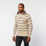 Timeout // Half-Zip Pullover Sweater // Light Stone Stripe (2XL)