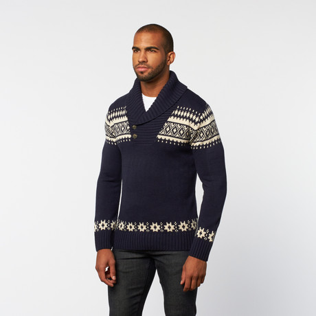 Timeout // Shawl Collar Pullover Sweater // Navy (S)