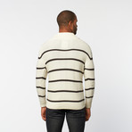 Shawl Collar Pullover Sweater // Vintage White Stripe (S)