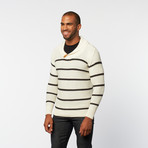 Shawl Collar Pullover Sweater // Vintage White Stripe (XL)