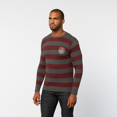 Santa Cruz Pullover Sweater // Moist Concret Melange + Wine Stripe (XL)
