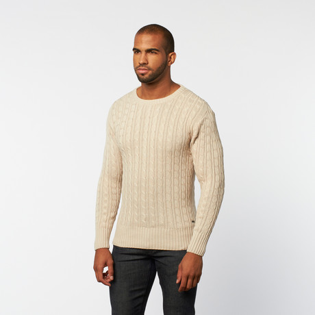 Cable Knit Pullover Sweater // Light Stone (S)