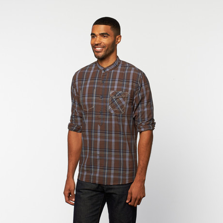 Stand Collar Button-Up // Cocoa Plaid (S)