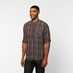 Stand Collar Button-Up // Cocoa Plaid (L)