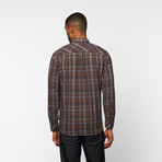Stand Collar Button-Up // Cocoa Plaid (L)