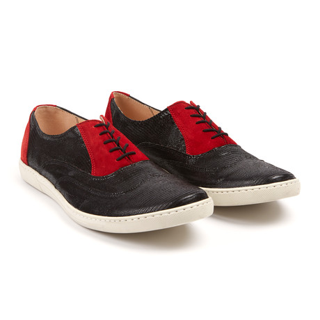 Lord Chancellor Reptile Embossed Leather + Suede Sneaker // Black + Red (Euro: 39)