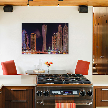 Dubai Marina Night Shot by Vinaya Mohan // Canvas Print (18"H x 0.75"D x 26"W)