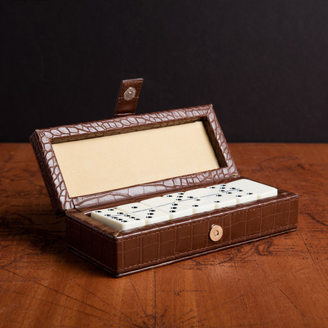 42 Piece Domino Set // Brown Crocodile Leather