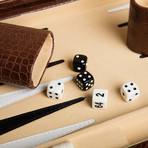 15" Leather Backgammon Set // Brown Crocodile