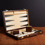 15" Leather Backgammon Set // Brown Crocodile