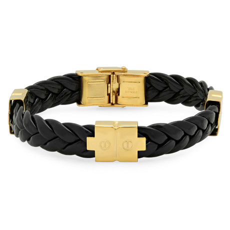 Leather Bracelet with Screws // Black + Yellow