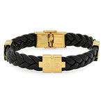 Leather Bracelet with Screws // Black + Yellow