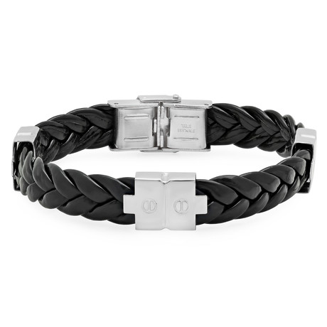 Leather Bracelet with Screws // Black + Metallic