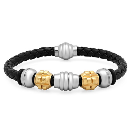 Leather Braided Bracelet // Black + Gold