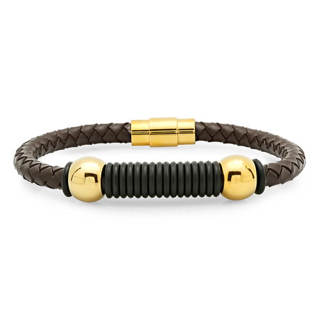 Leather Braided Bracelet // Brown + Gold