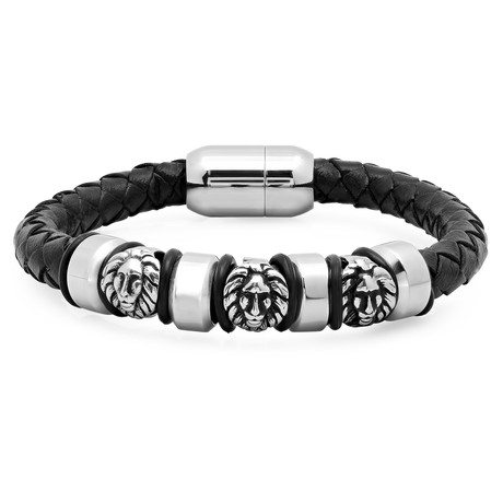 Leather Bracelet with Lion // Black