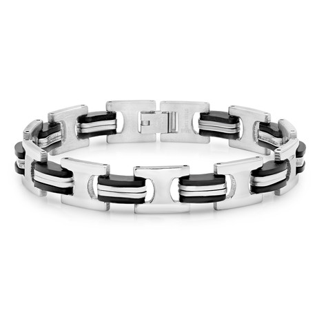 Silver Toned And Rubber Bracelet // Black