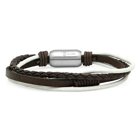 Genuine Leather Bracelet // Brown + White